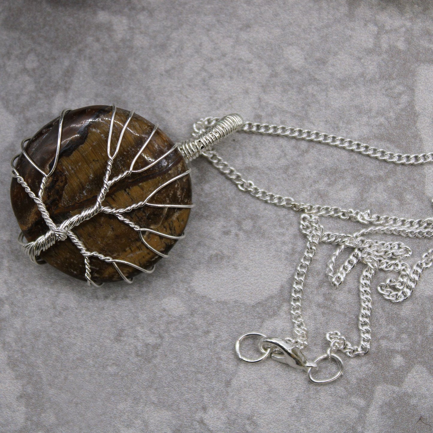 Polished Tree Of Life Gemstone Necklace Tiger Eye featuring natural patterning and unique variations - Positive Faith Hope Love
