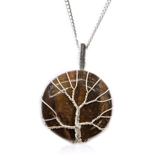 Polished Tree of Life Gemstone Necklace - Tiger Eye featuring natural patterning and unique variations - Positive Faith Hope Love