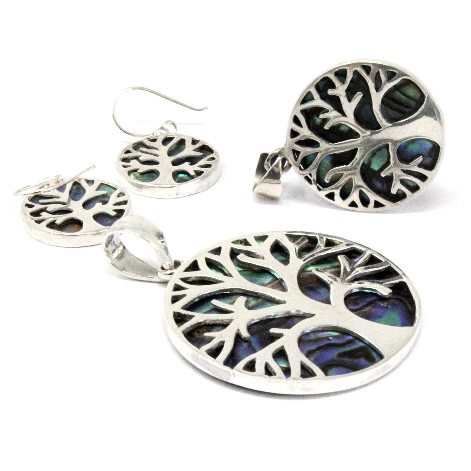Polished Tree Of Life Silver Earrings 15Mm Abalone 1 featuring natural patterning and unique variations - Positive Faith Hope Love