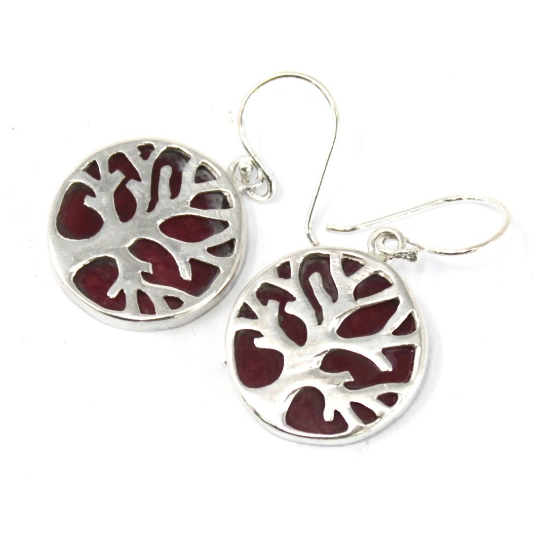 Polished Tree of Life Silver Earrings 15mm - Coral Effect featuring natural patterning and unique variations - Positive Faith Hope Love