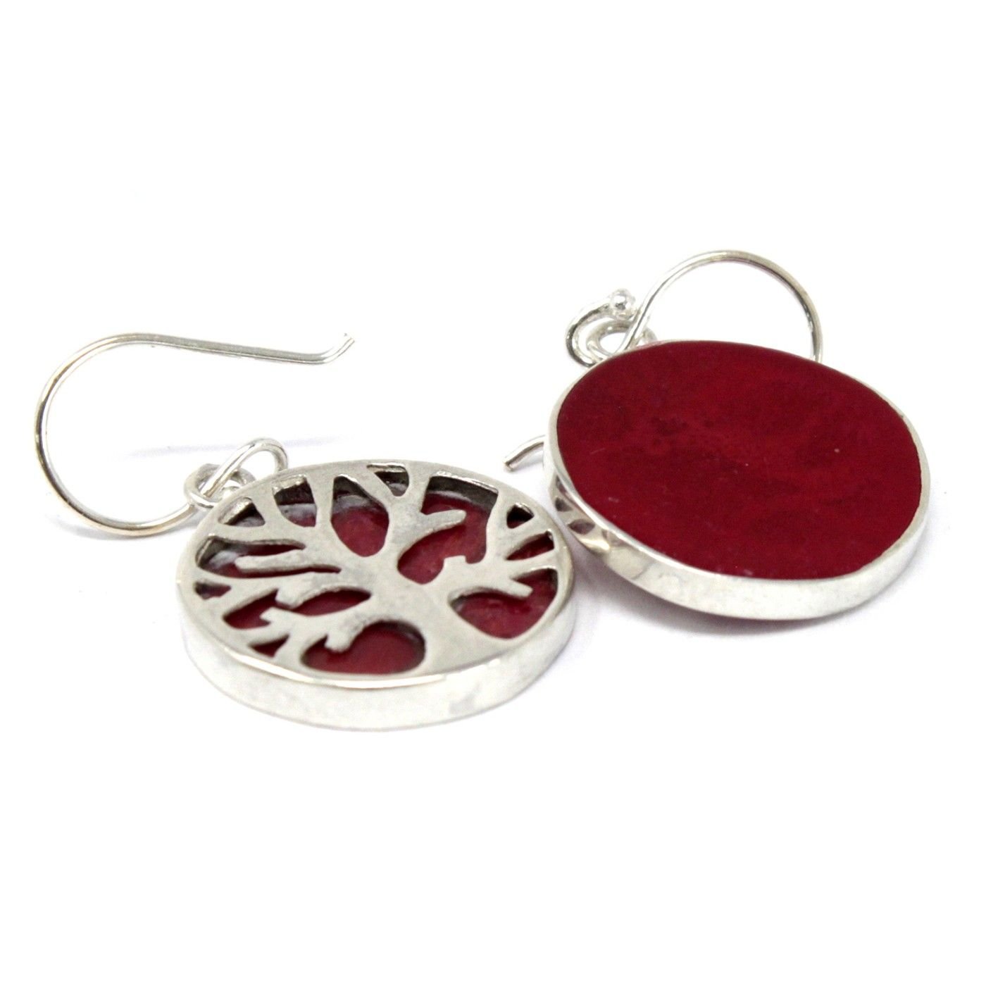 Polished Tree Of Life Silver Earrings 15Mm Coral Effect 1 featuring natural patterning and unique variations - Positive Faith Hope Love
