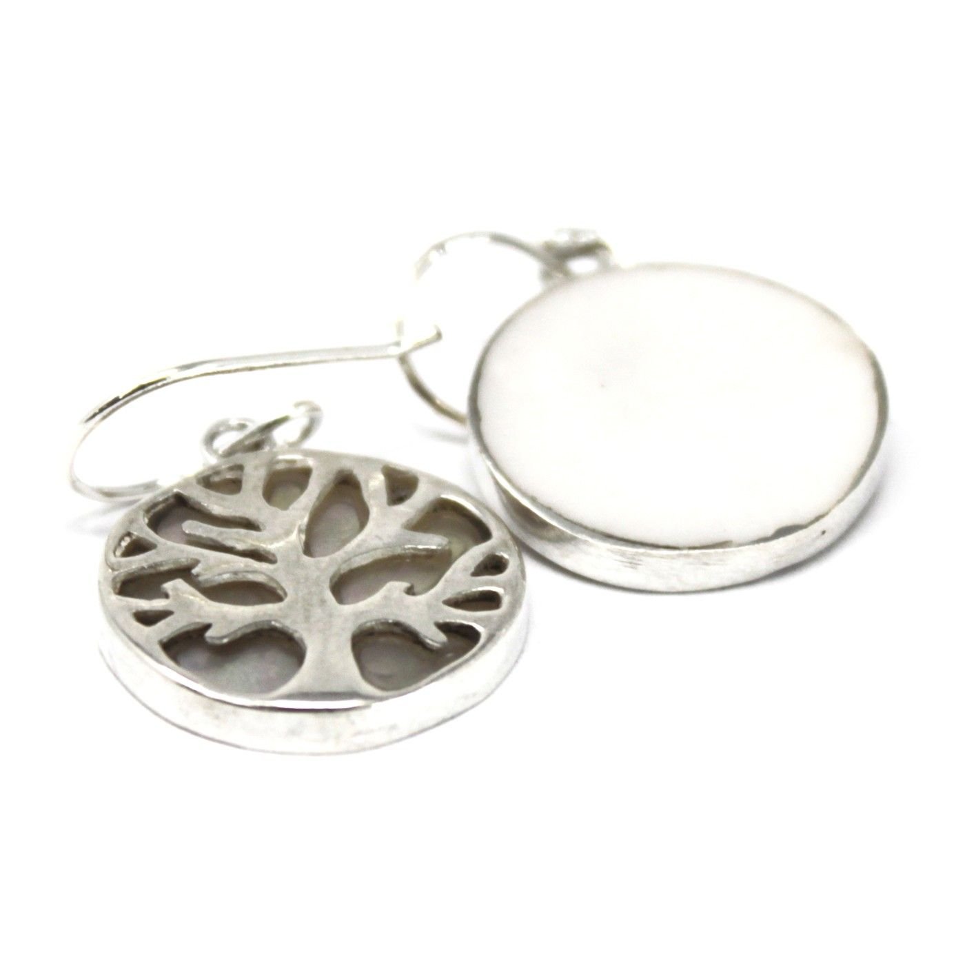 Polished Tree Of Life Silver Earrings 15Mm Mother Of Pearl 1 featuring natural patterning and unique variations - Positive Faith Hope Love