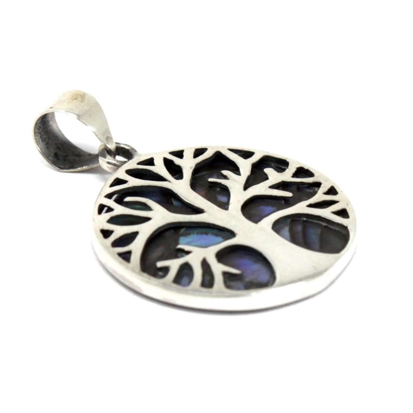 Polished Tree Of Life Silver Pendant 22Mm Abalone featuring natural patterning and unique variations - Positive Faith Hope Love