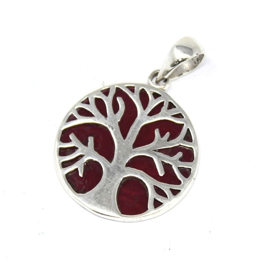 Polished Tree of Life Silver Pendant 22mm - Coral Effect featuring natural patterning and unique variations - Positive Faith Hope Love