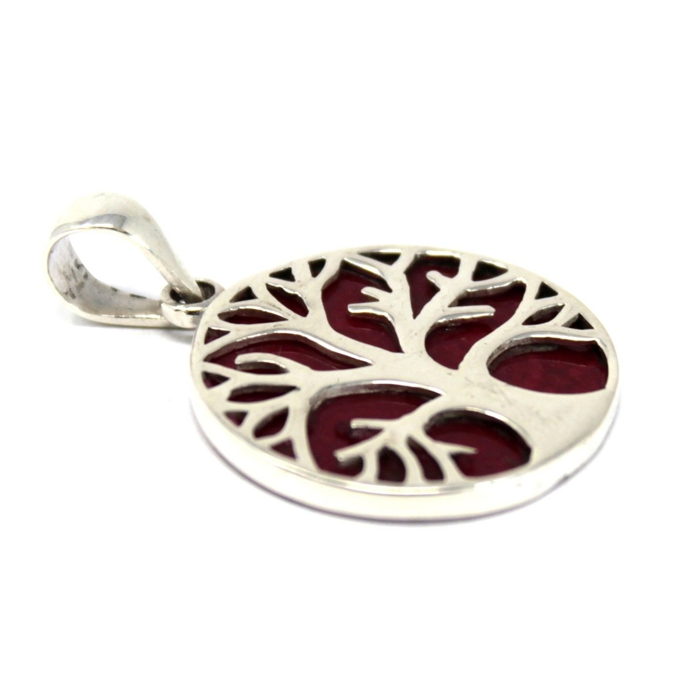 Polished Tree Of Life Silver Pendant 22Mm Coral Effect featuring natural patterning and unique variations - Positive Faith Hope Love