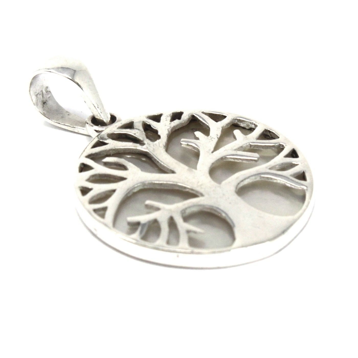 Polished Tree Of Life Silver Pendant 22Mm Mother Of Pearl 1 featuring natural patterning and unique variations - Positive Faith Hope Love