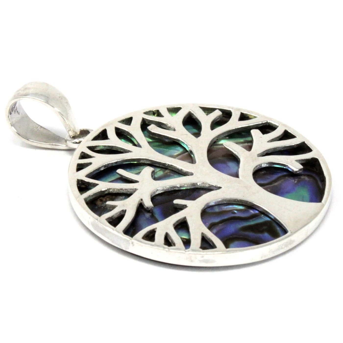 Polished Tree Of Life Silver Pendant 30Mm Abalone featuring natural patterning and unique variations - Positive Faith Hope Love