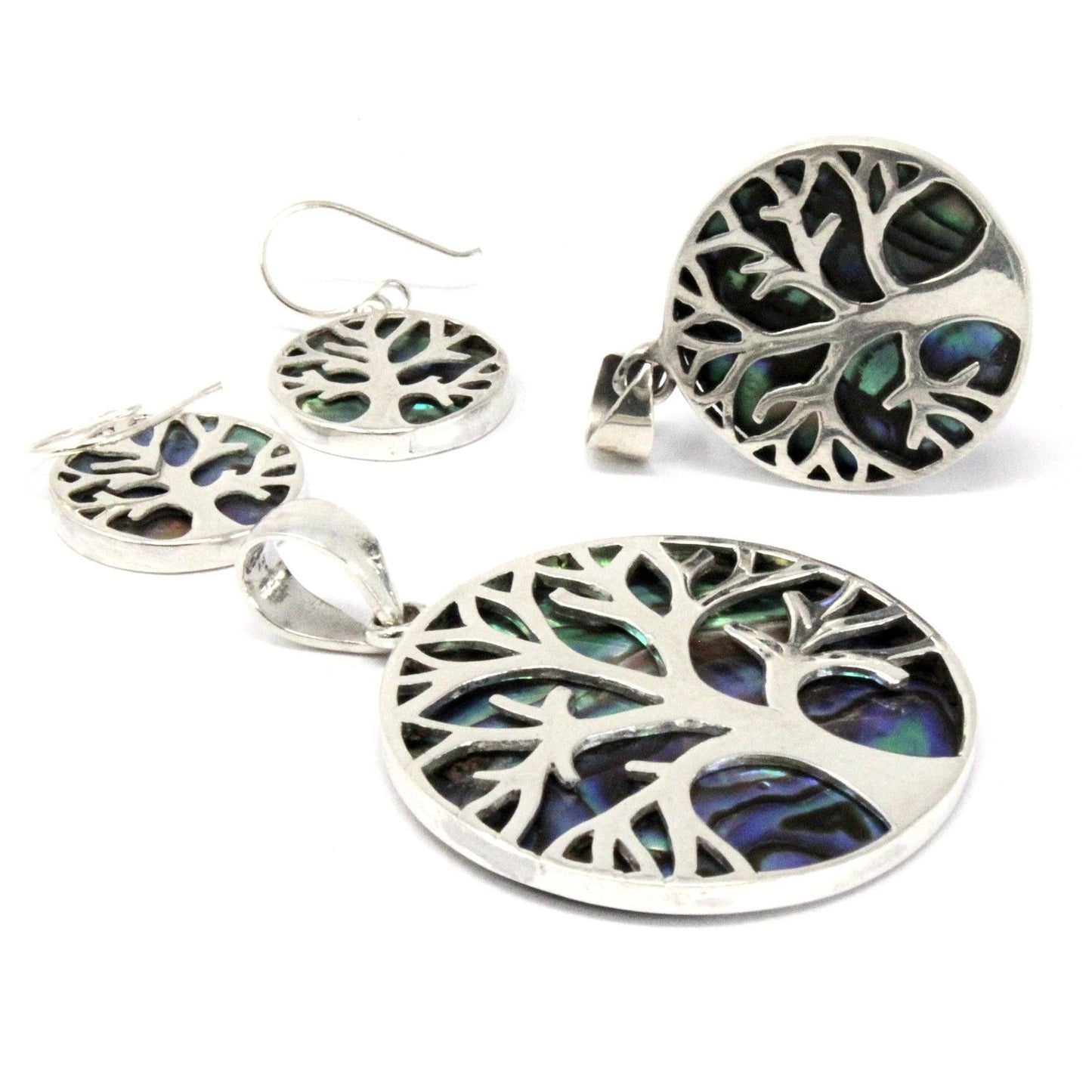 Polished Tree Of Life Silver Pendant 30Mm Abalone featuring natural patterning and unique variations - Positive Faith Hope Love
