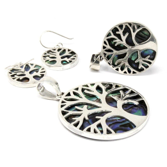 Polished Tree Of Life Silver Pendant 30Mm Abalone featuring natural patterning and unique variations - Positive Faith Hope Love