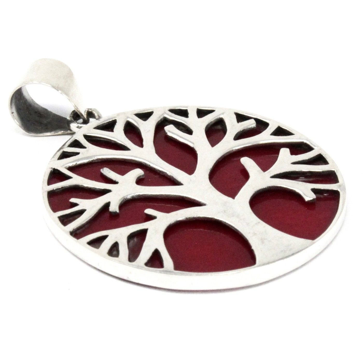 Polished Tree Of Life Silver Pendant 30Mm Coral Effect featuring natural patterning and unique variations - Positive Faith Hope Love