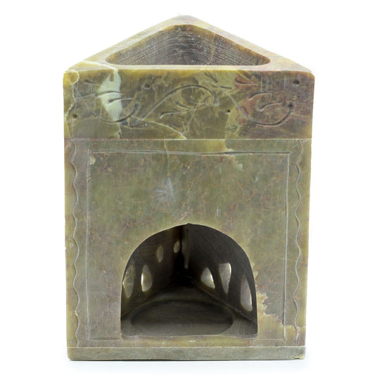 Polished Triangle Soapstone Oil Burner 11X9Cm Elephant featuring natural patterning and unique variations - Positive Faith Hope Love