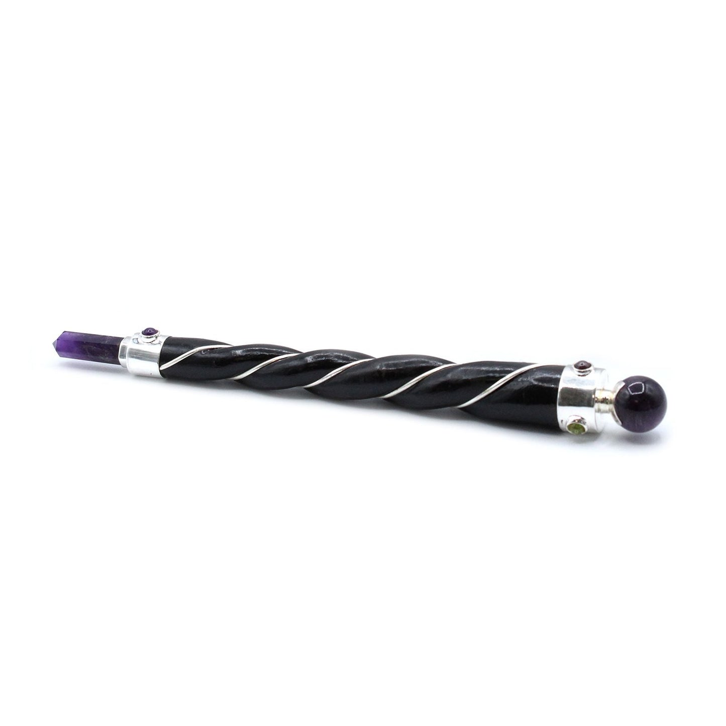 Polished Twisted Healing Wand Silver Amethyst Sphere featuring rich purple colour and natural clarity - Positive Faith Hope Love