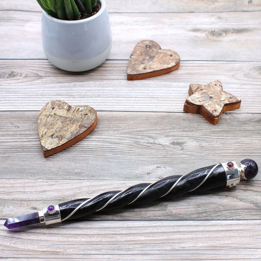 Polished Twisted Healing Wand Silver Amethyst Sphere featuring rich purple colour and natural clarity - Positive Faith Hope Love