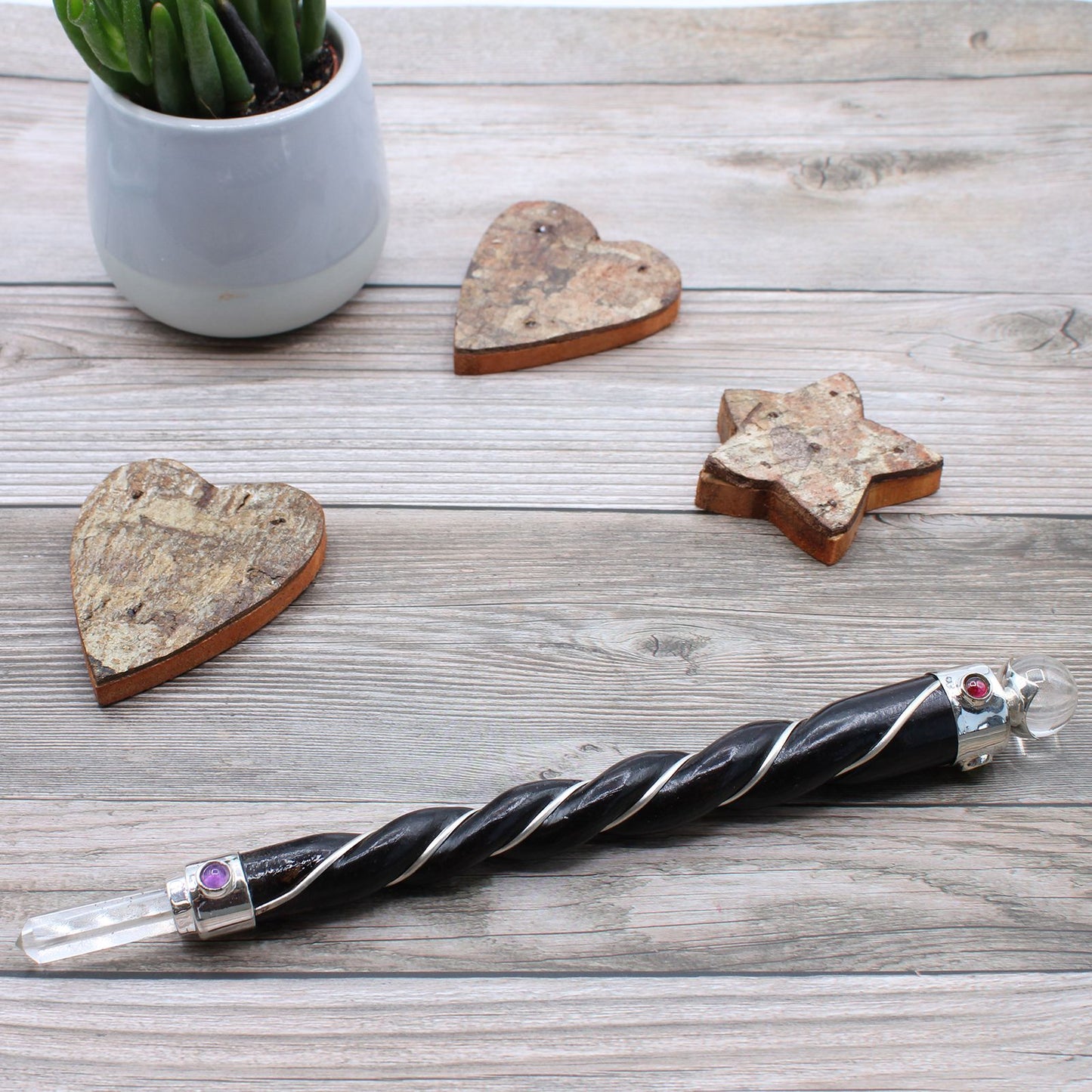 Polished Twisted Healing Wand Silver Rock Quartz Sphere featuring natural patterning and unique variations - Positive Faith Hope Love