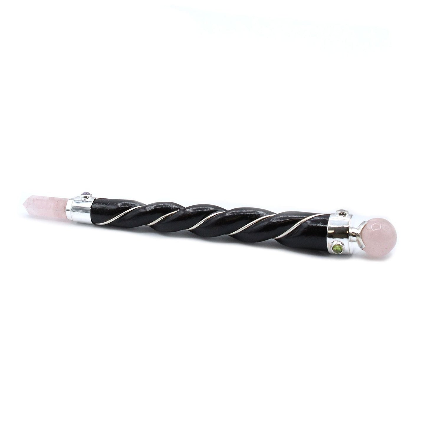 Polished Twisted Healing Wand Silver Rose Quartz Sphere featuring soft pink tone and gentle translucence - Positive Faith Hope Love