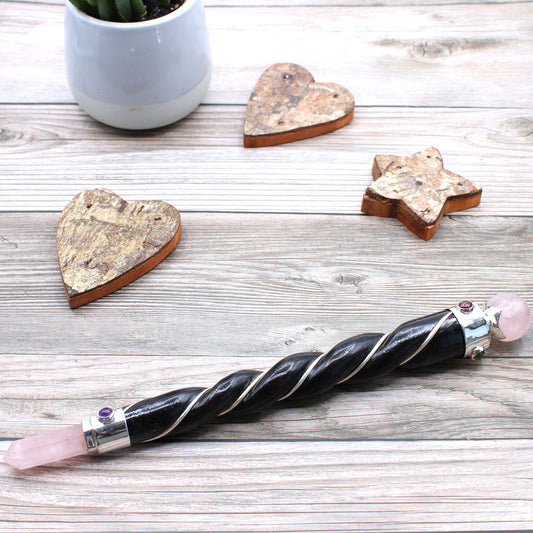 Polished Twisted Healing Wand Silver Rose Quartz Sphere featuring soft pink tone and gentle translucence - Positive Faith Hope Love