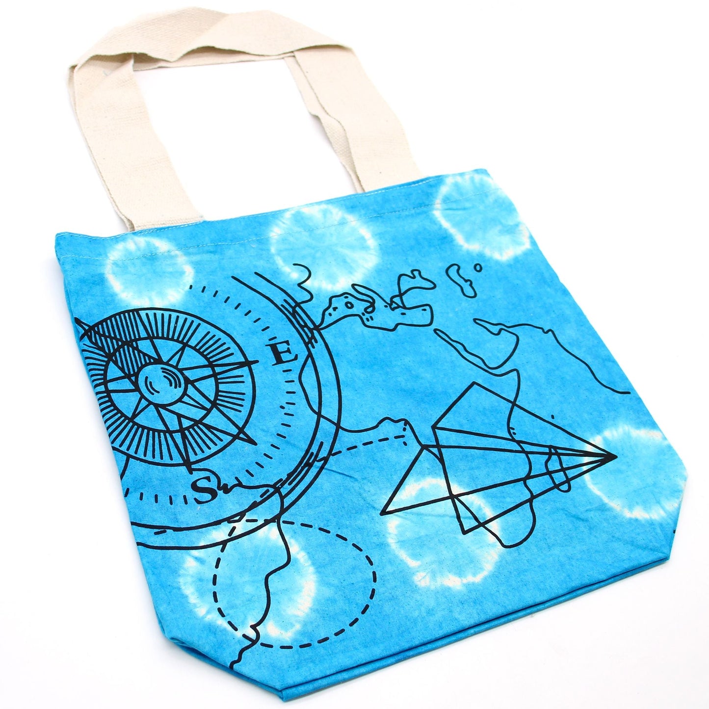 Polished Tye Dye Cotton Bag 6Oz 38X42X12Cm Compass Blue Natural Handle featuring natural patterning and unique variations - Positive Faith Hope Love