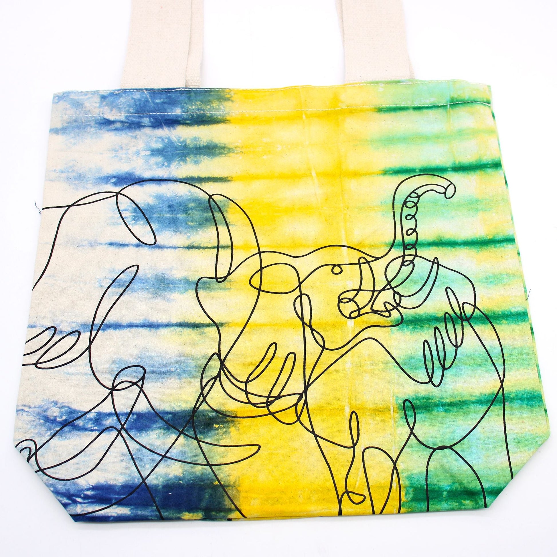 Polished Tye Dye Cotton Bag 6Oz 38X42X12Cm Elephants Multi Natural Handle featuring natural patterning and unique variations - Positive Faith Hope Love