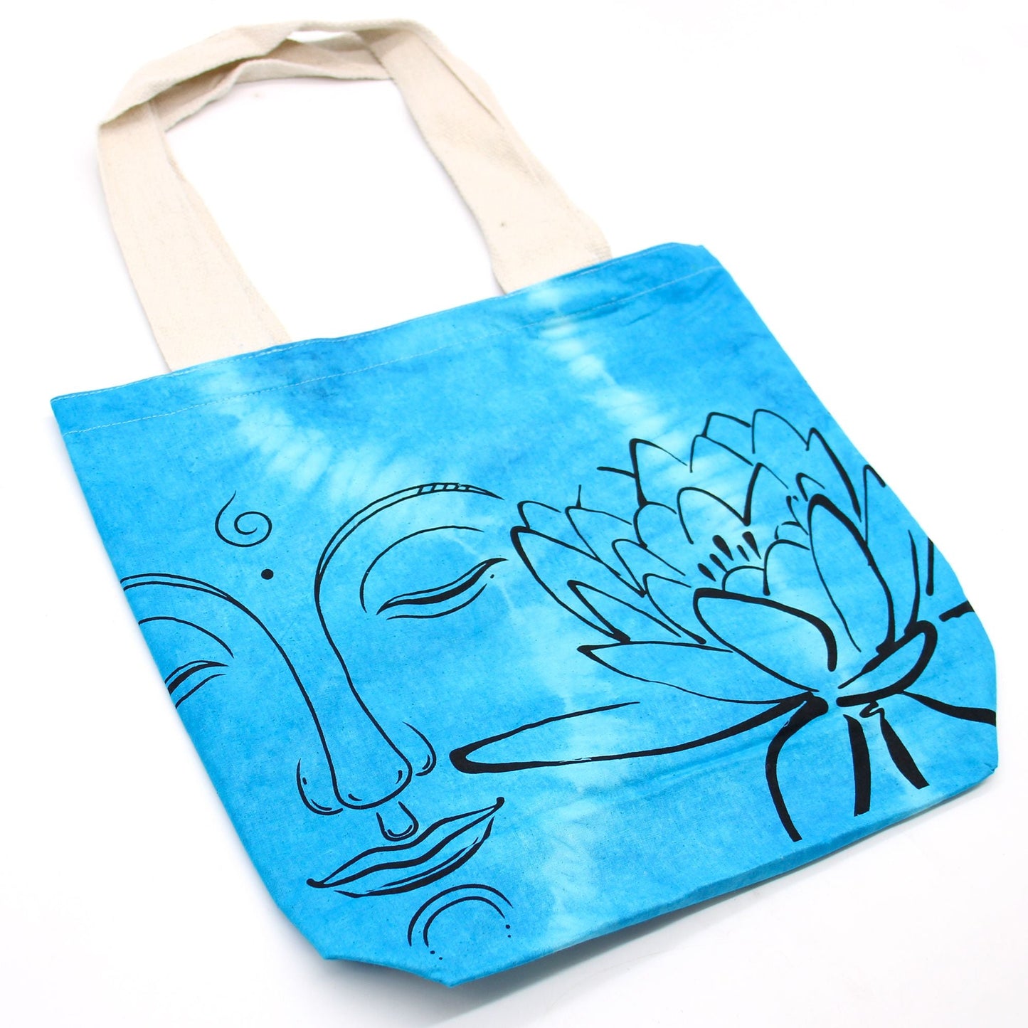 Polished Tye Dye Cotton Bag 6Oz 38X42X12Cm Lotus Buddha Blue Natural Handle featuring natural patterning and unique variations - Positive Faith Hope Love