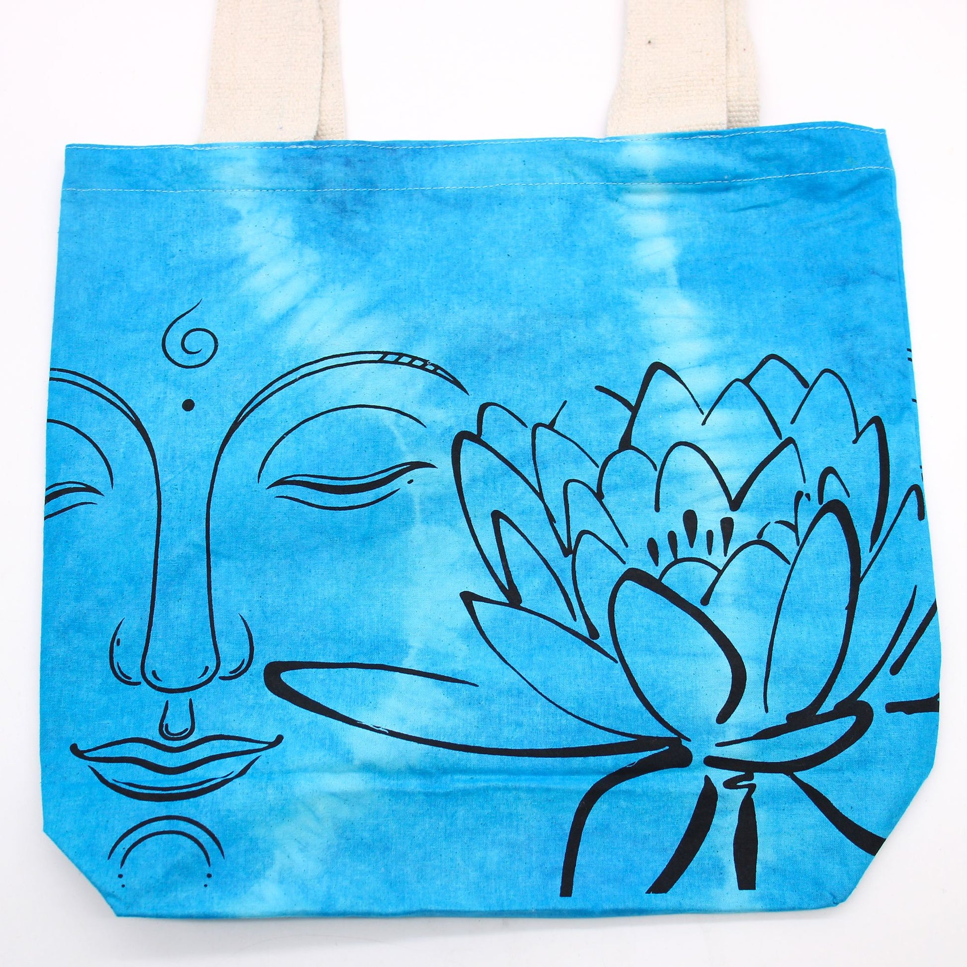 Polished Tye Dye Cotton Bag 6Oz 38X42X12Cm Lotus Buddha Blue Natural Handle featuring natural patterning and unique variations - Positive Faith Hope Love