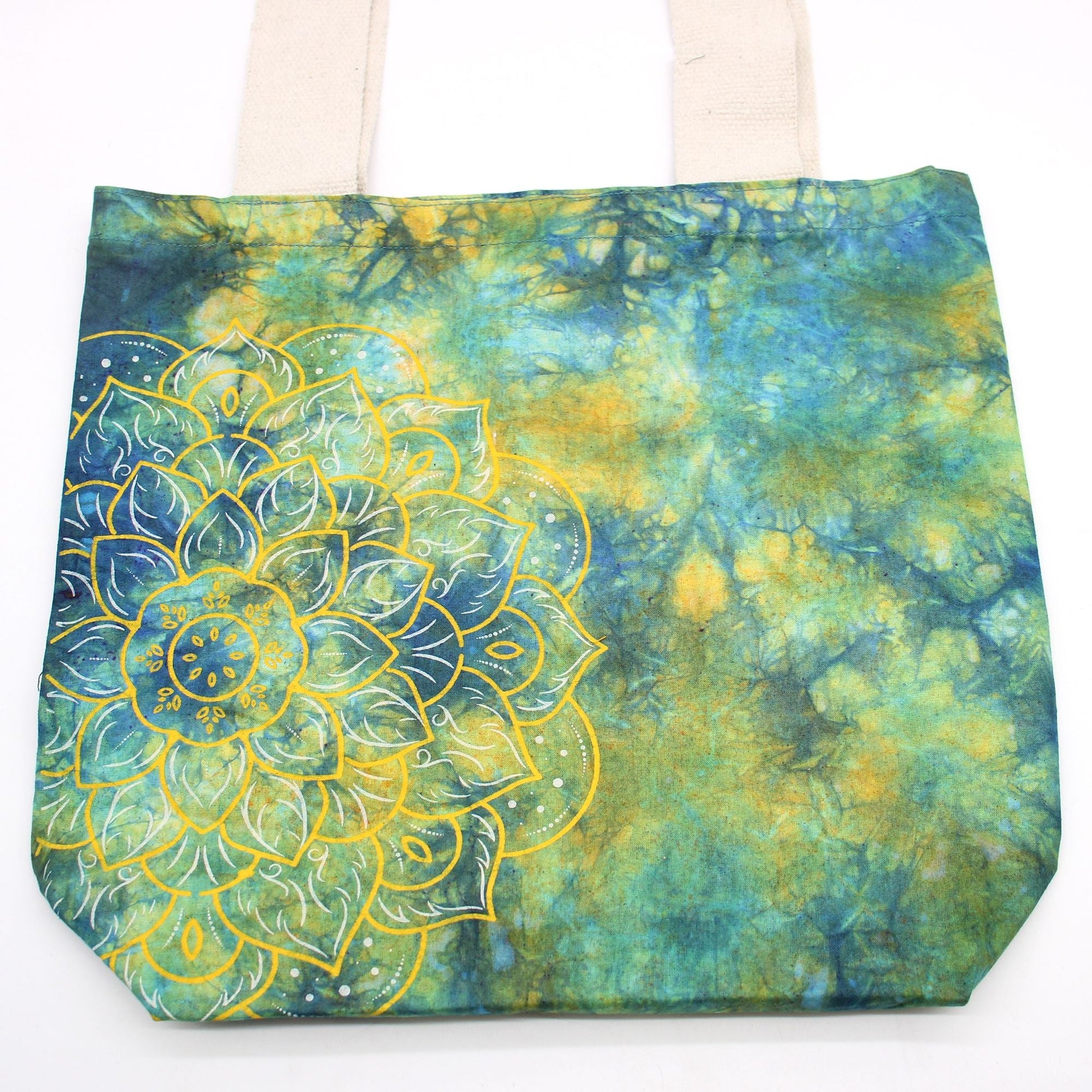 Polished Tye Dye Cotton Bag 6Oz 38X42X12Cm Mandela Greenblue Natural Handle featuring natural patterning and unique variations - Positive Faith Hope Love