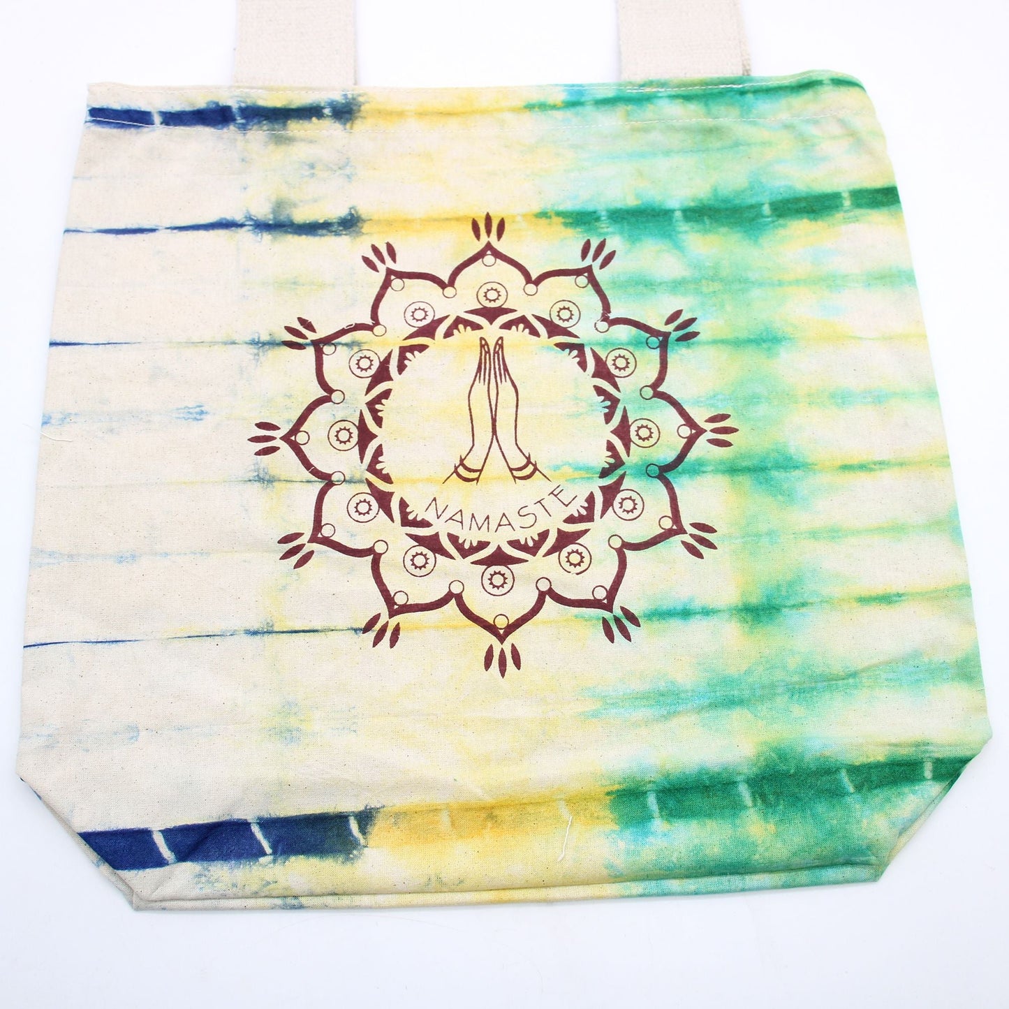 Polished Tye Dye Cotton Bag 6Oz 38X42X12Cm Namaste Hands Multi Natural Handle featuring natural patterning and unique variations - Positive Faith Hope Love