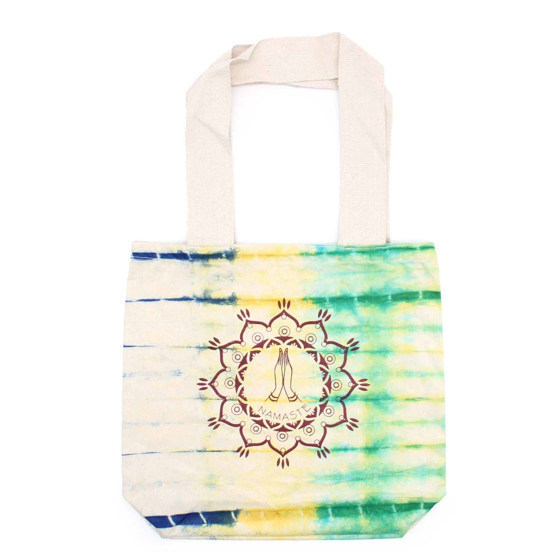 Polished Tye-Dye Cotton Bag (6oz) - 38x42x12cm - Namaste Hands - Multi - Natural Handle featuring natural patterning and unique variations - Positive Faith Hope Love