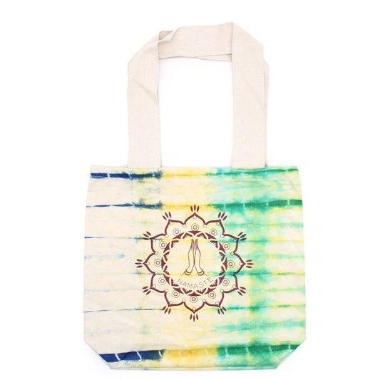 Polished Tye-Dye Cotton Bag (6oz) - 38x42x12cm - Namaste Hands - Multi - Natural Handle featuring natural patterning and unique variations - Positive Faith Hope Love