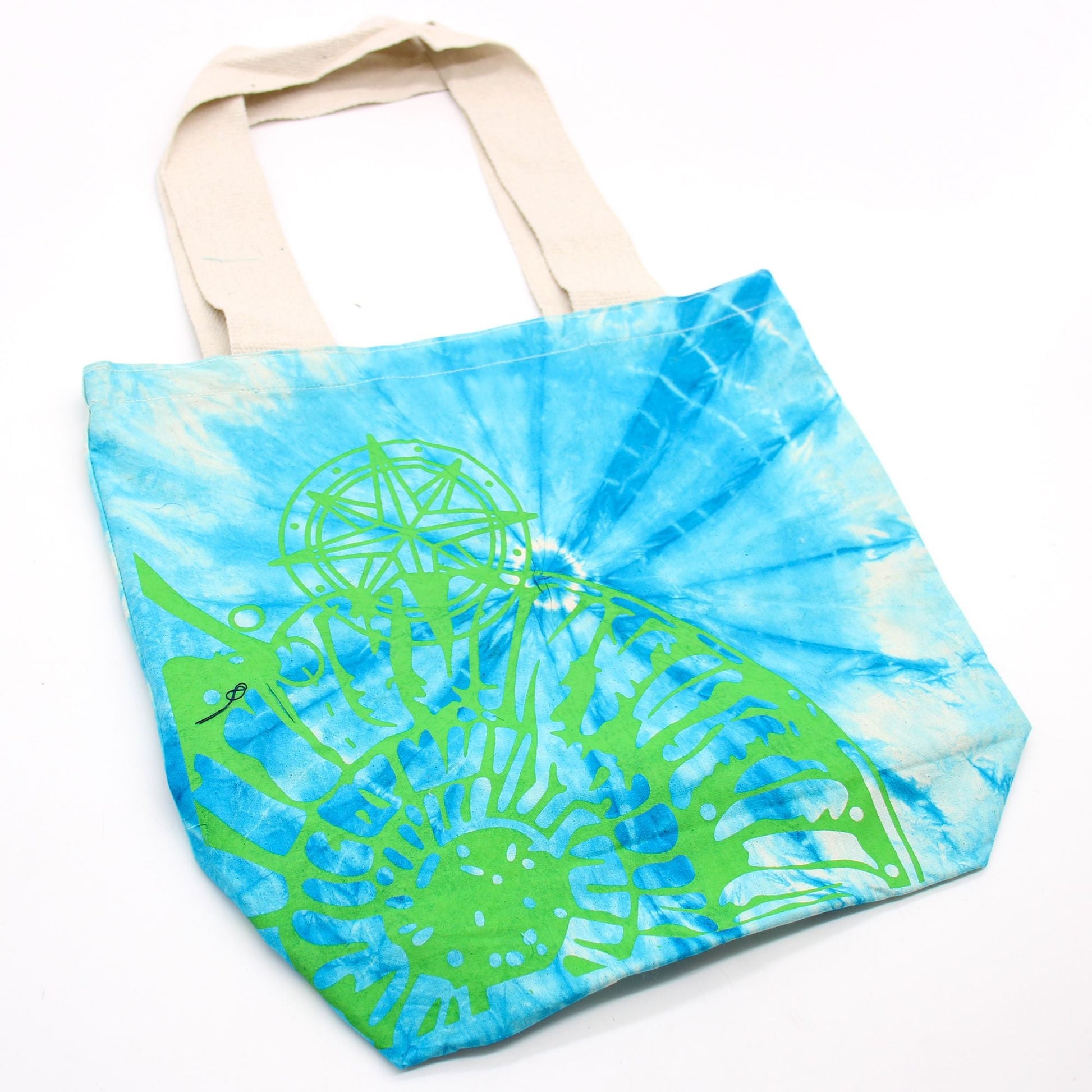 Polished Tye Dye Cotton Bag 6Oz 38X42X12Cm Sea Shell Bluegreen Green Handle featuring natural patterning and unique variations - Positive Faith Hope Love