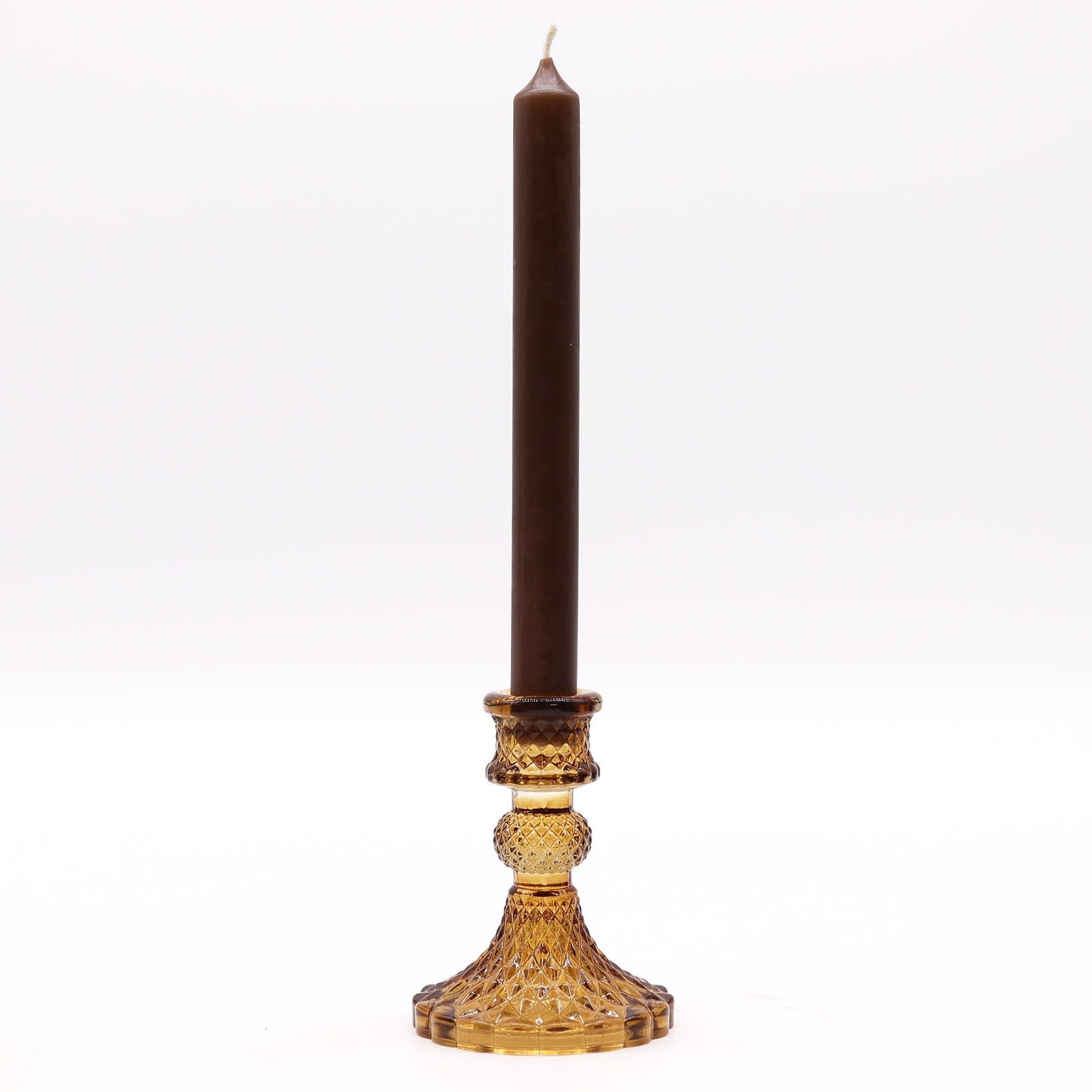 Polished Vintage Dinner Candle Holder Antique Amber featuring natural patterning and unique variations - Positive Faith Hope Love