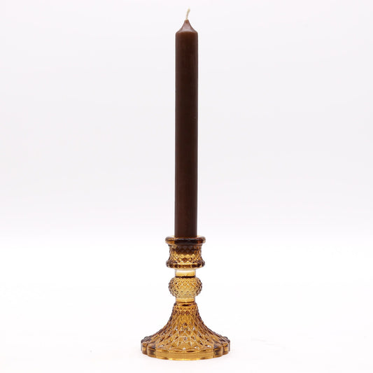 Polished Vintage Dinner Candle Holder Antique Amber featuring natural patterning and unique variations - Positive Faith Hope Love
