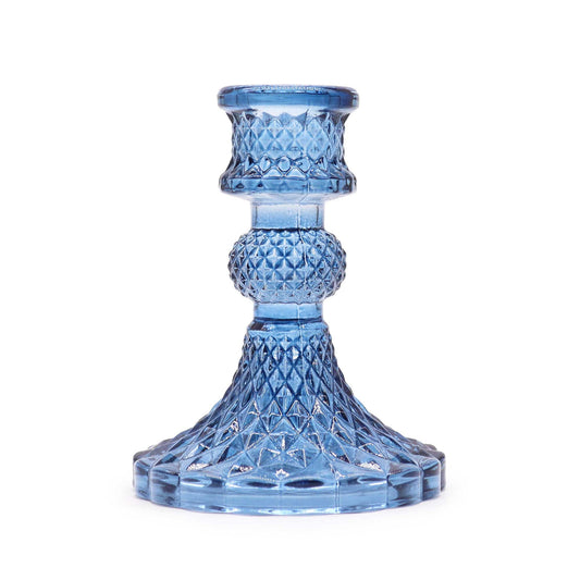 Polished Vintage Dinner Candle Holder - Royal Blue featuring natural patterning and unique variations - Positive Faith Hope Love