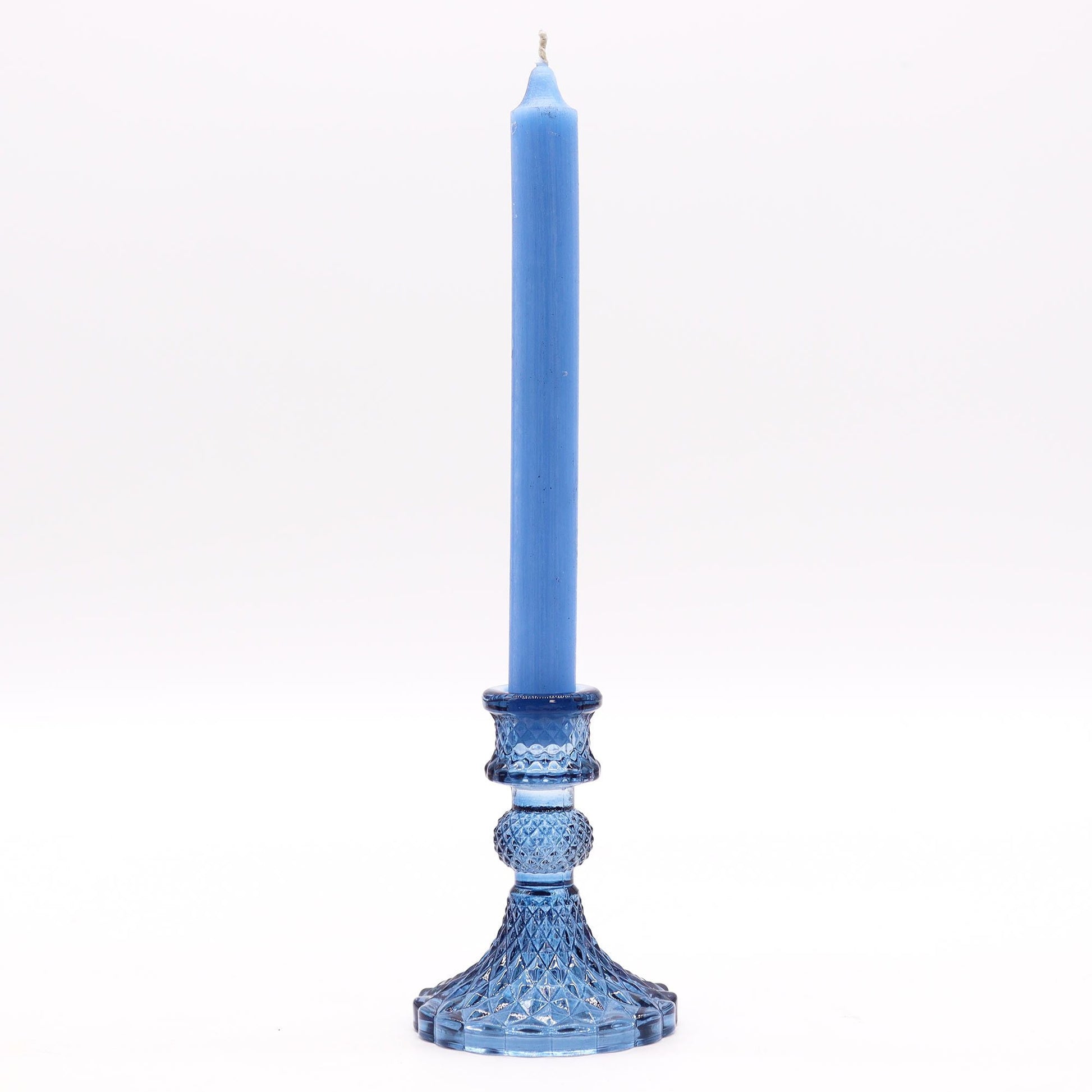 Polished Vintage Dinner Candle Holder Royal Blue featuring natural patterning and unique variations - Positive Faith Hope Love
