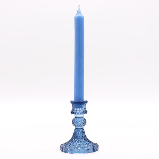 Polished Vintage Dinner Candle Holder Royal Blue featuring natural patterning and unique variations - Positive Faith Hope Love