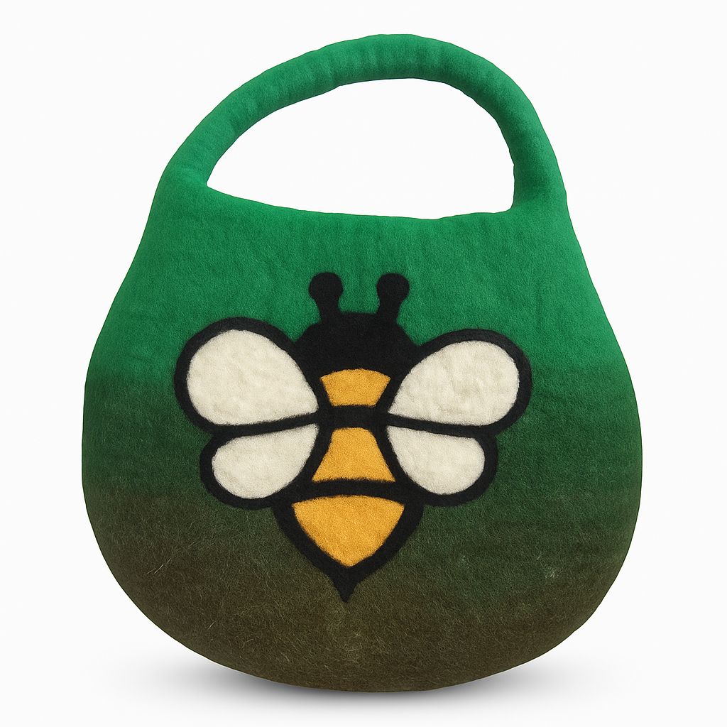 Polished Water Felted Bee Bag - One Handle with Magnet - Garden Greens featuring natural patterning and unique variations - Positive Faith Hope Love
