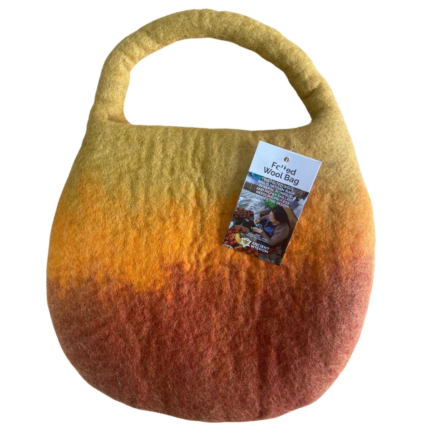 Polished Water Felted Bee Bag One Handle With Magnet Sunrise Orange featuring natural patterning and unique variations - Positive Faith Hope Love