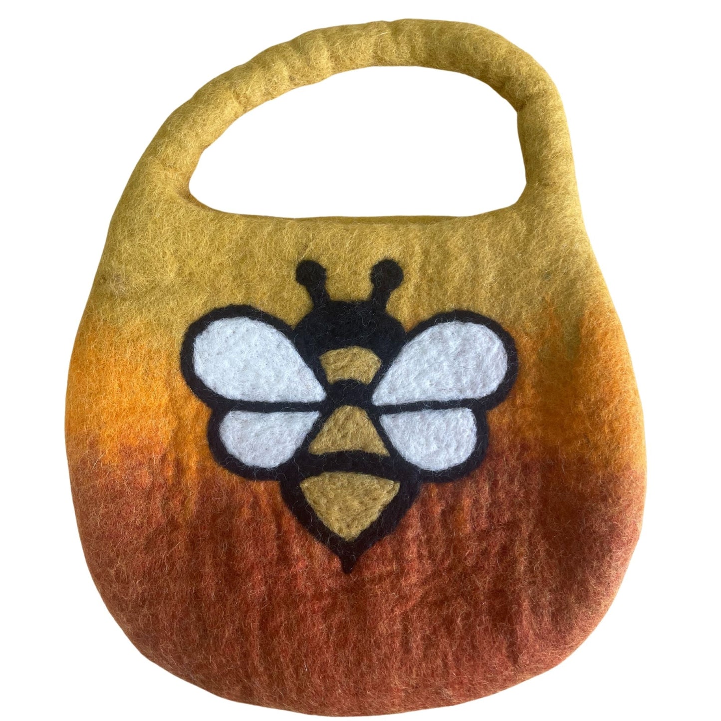 Polished Water Felted Bee Bag One Handle With Magnet Sunrise Orange featuring natural patterning and unique variations - Positive Faith Hope Love