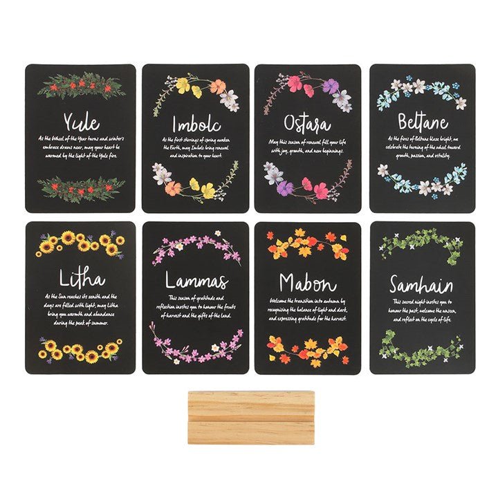 Polished Wheel Of The Year Altar Cards With Stand featuring natural patterning and unique variations - Positive Faith Hope Love