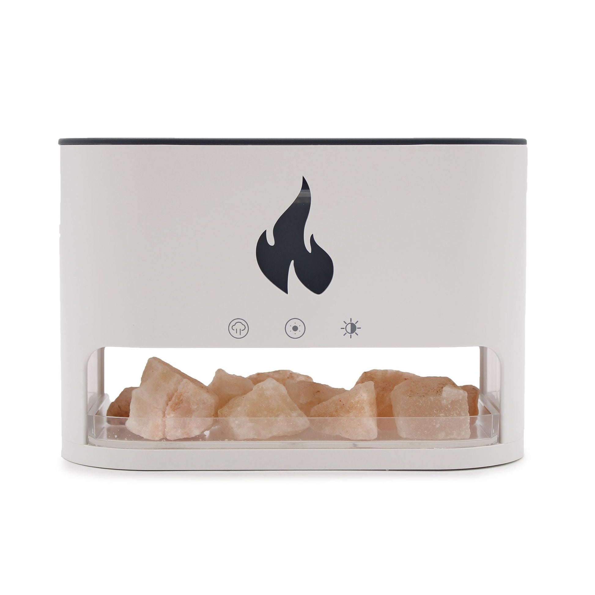 Polished White Blaze Aroma Diffuser Himalayan Salt Chamber Usb C Flame Effect Salt Included featuring natural patterning and unique variations - Positive Faith Hope Love