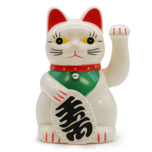 Polished White Money Cat - 15cm featuring natural patterning and unique variations - Positive Faith Hope Love