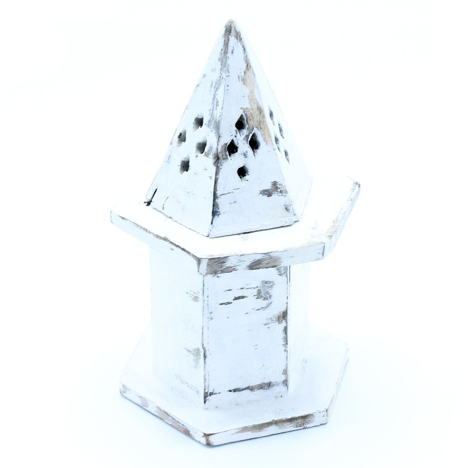 Polished White Washed Incense Holder - Pyramid Mini House featuring natural patterning and unique variations - Positive Faith Hope Love