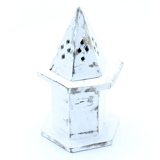 Polished White Washed Incense Holder - Pyramid Mini House featuring natural patterning and unique variations - Positive Faith Hope Love