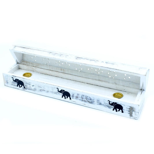 Polished White Washed Incense Holder - Smoke Box featuring natural patterning and unique variations - Positive Faith Hope Love