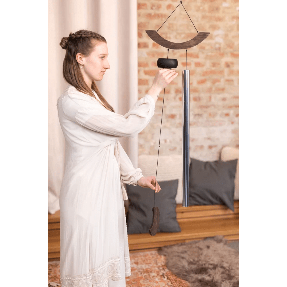 Wind Chimes Moon Meditation Chime 49" / 125 cm, 432 Hz, Curved Suspension, Silver - MMC49S - Positive Faith Hope Love