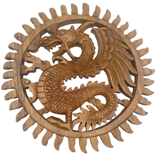 Winged Sun Dragon Plaque Carving - 30m - Positive Faith Hope Love