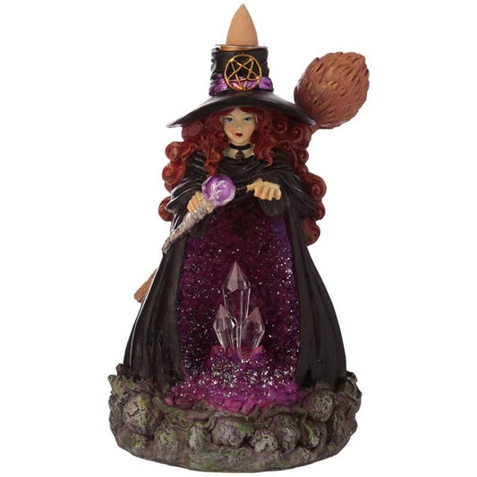 Polished Witches Crystal Cave LED Backflow Incense Burner featuring natural patterning and unique variations - Positive Faith Hope Love