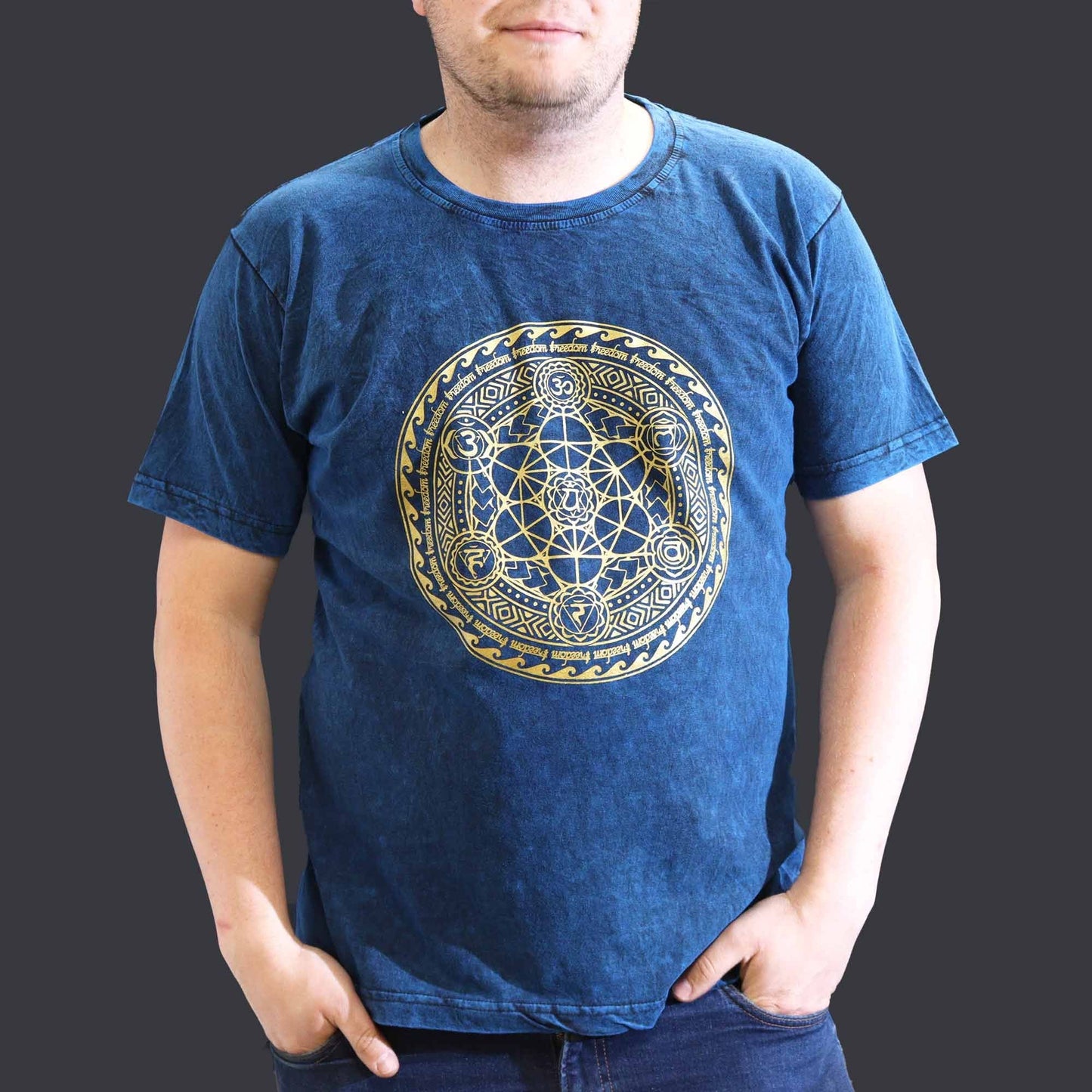 Polished Xlarge Stone Washed T Shirt Chakra Blue featuring natural patterning and unique variations - Positive Faith Hope Love