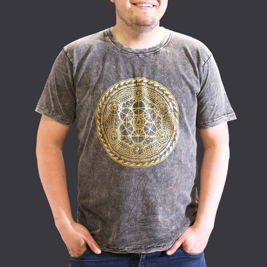 Polished Xlarge Stone Washed T Shirt Chakra Dark Grey featuring natural patterning and unique variations - Positive Faith Hope Love