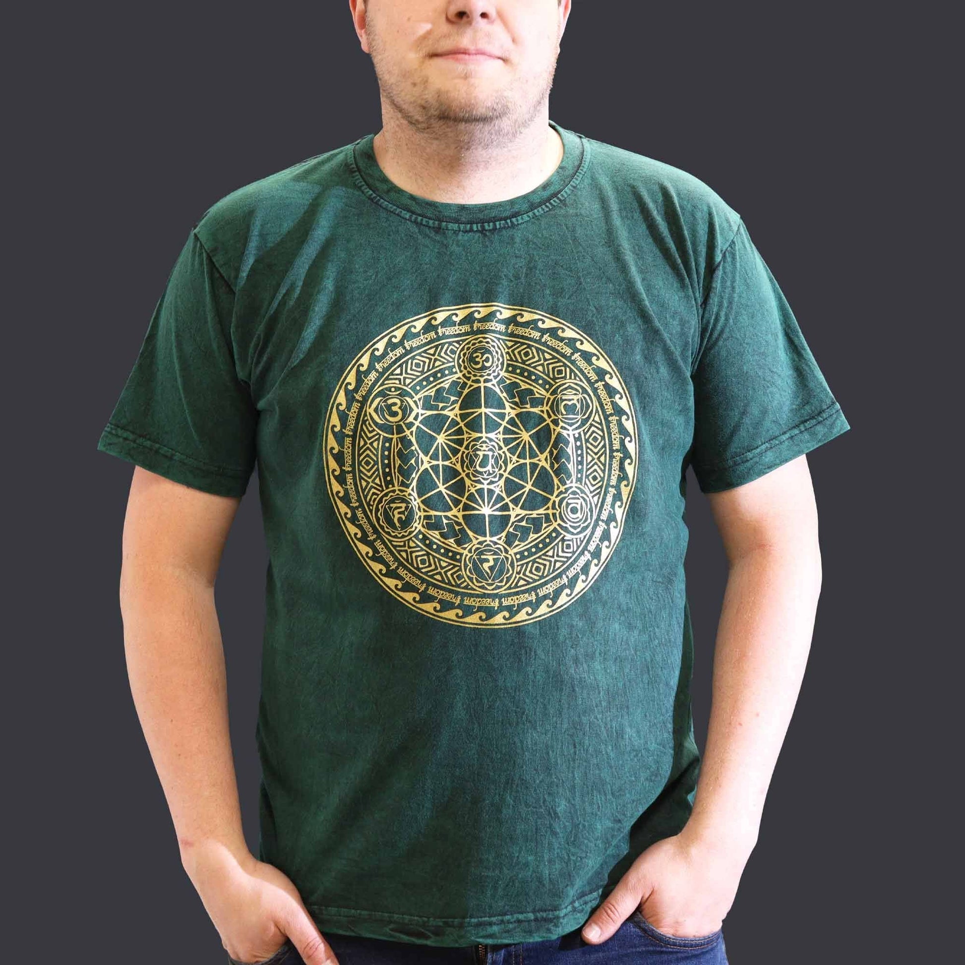 Polished Xlarge Stone Washed T Shirt Chakra Green featuring natural patterning and unique variations - Positive Faith Hope Love