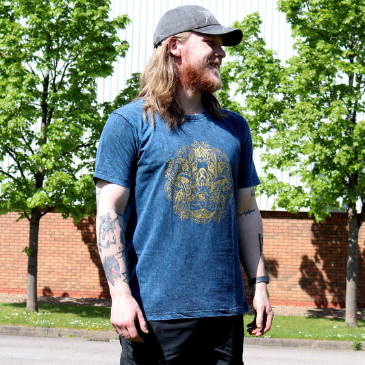 Polished Xlarge Stone Washed T Shirt Hamsa Blue featuring natural patterning and unique variations - Positive Faith Hope Love